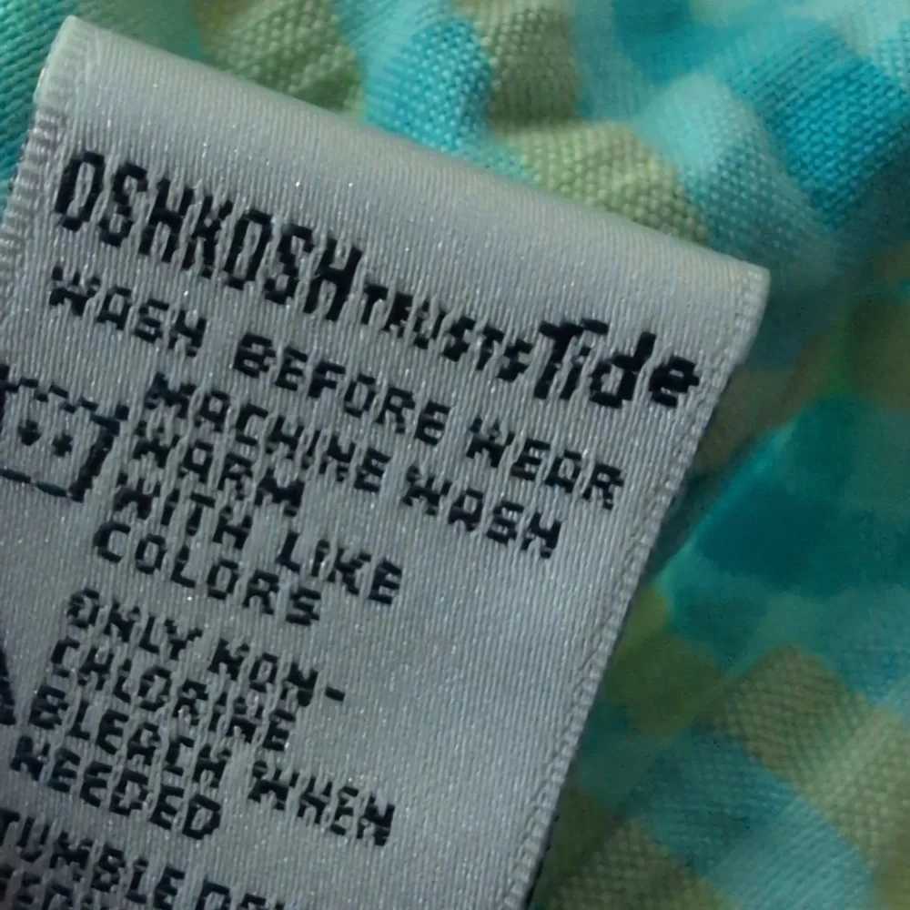 Oshkosh B'Gosh Y2K Vintage Infant Girls Blue‎ Green Seersucker Romper